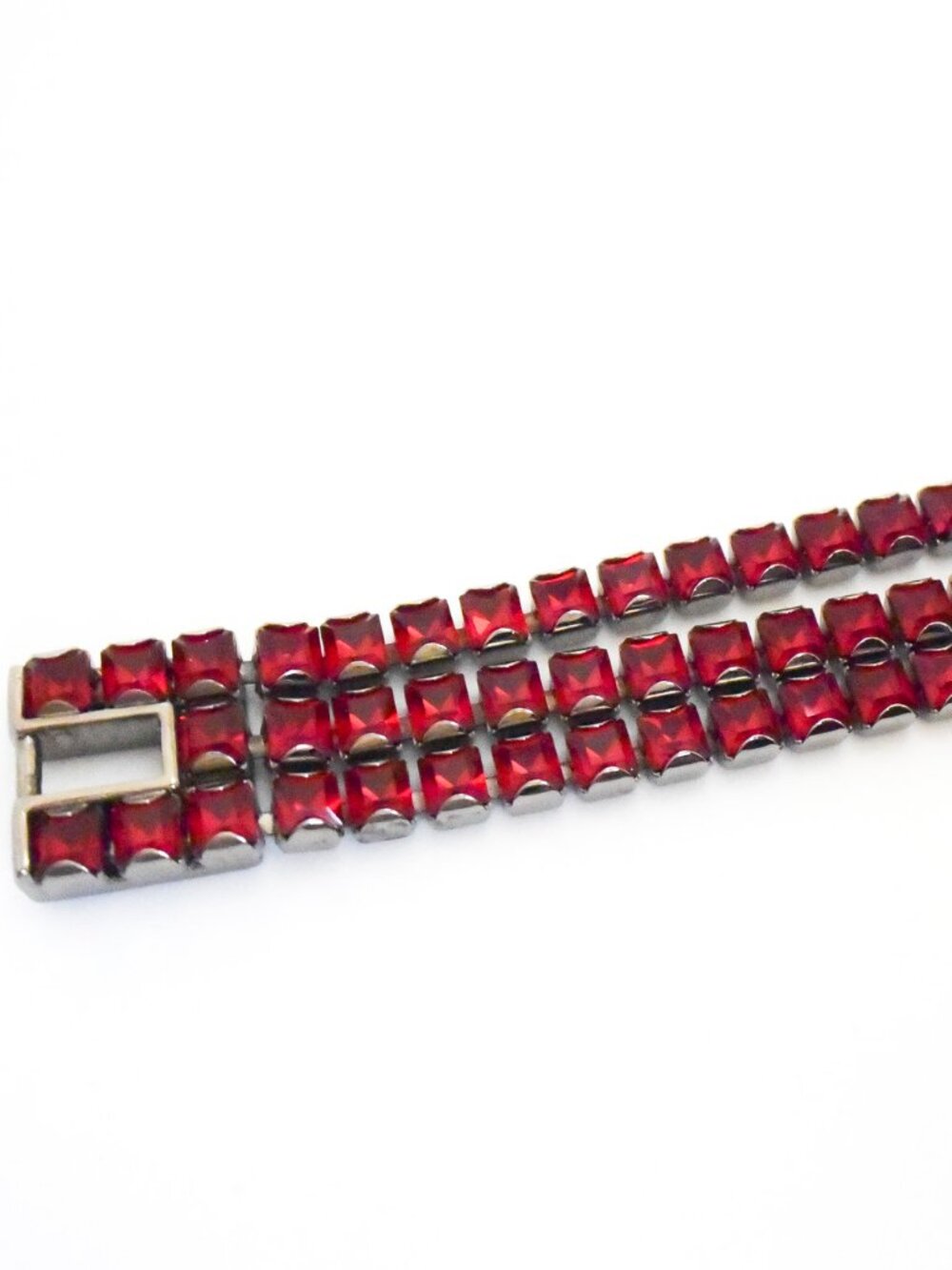 *Swarovski* Sparkling Red/Pewter Rhinestone 3-strand Bracelet - Picture 2 of 8
